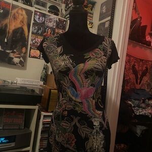 Y2K Christian Audigier Women’s Bedazzled Fitted Graphic Tee